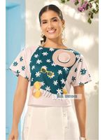 Blusa-T-shirt-Ampla-Com-Arte-Verde-Pp