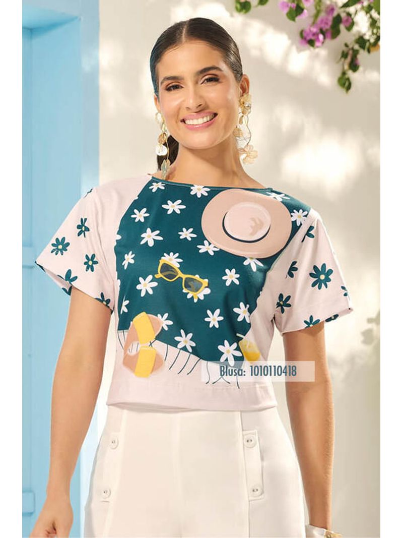 Blusa-T-shirt-Ampla-Com-Arte-Verde-Pp