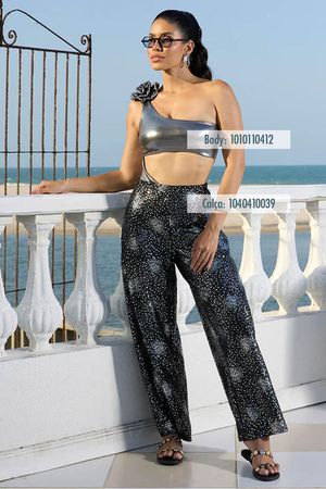 Calca Pantalona Tela Com Paetes