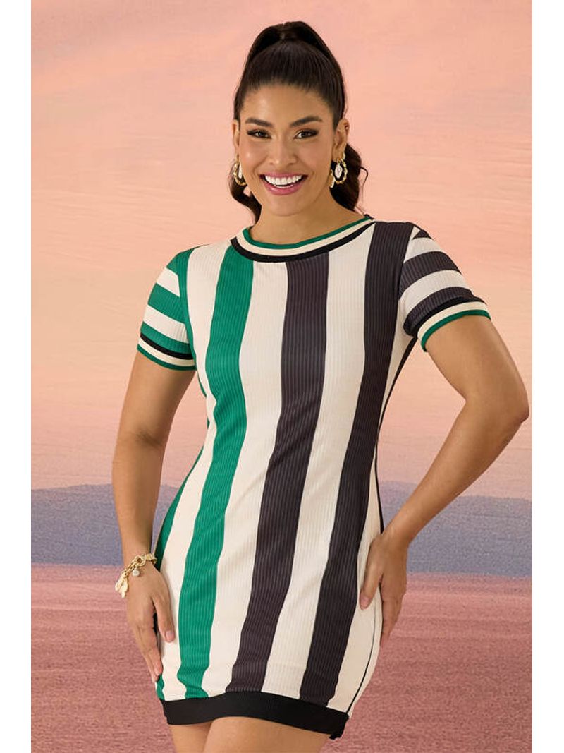 Vestido-Manga-Curta-Com-Detalhes-Bicolor-Verde-P