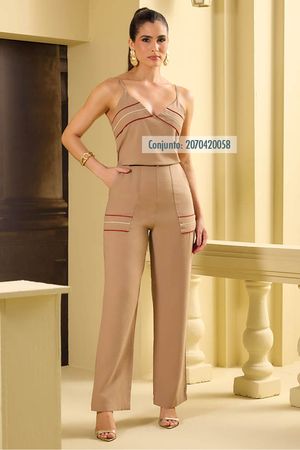 Conjunto De Blusa Alca E Calca Com Vivos