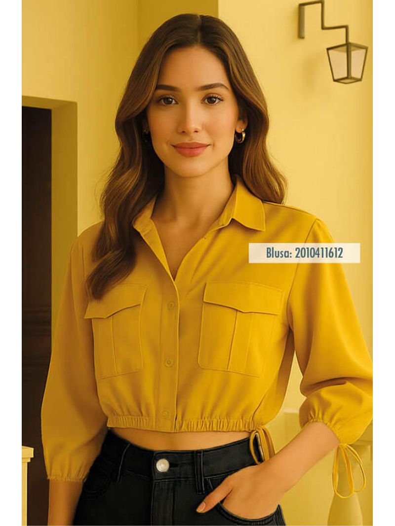 Blusa-Camisa-Cropped-Com-Mangas-Volumosas-Amarelo-46