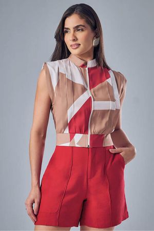 Conjunto De Blusa Com Pregas E Bermuda