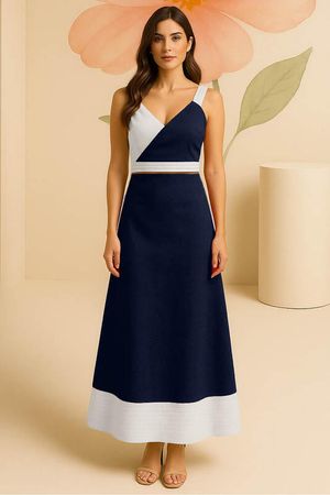 Conjunto Blusa E Saia Midi Com Pespontos