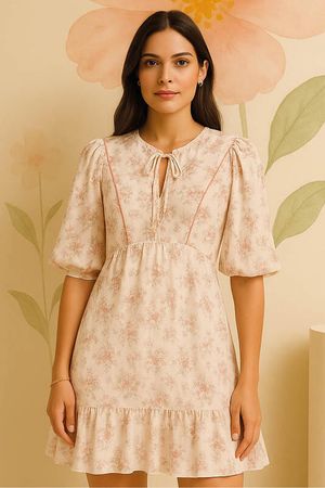 Vestido Curto Com Manga Volumosa