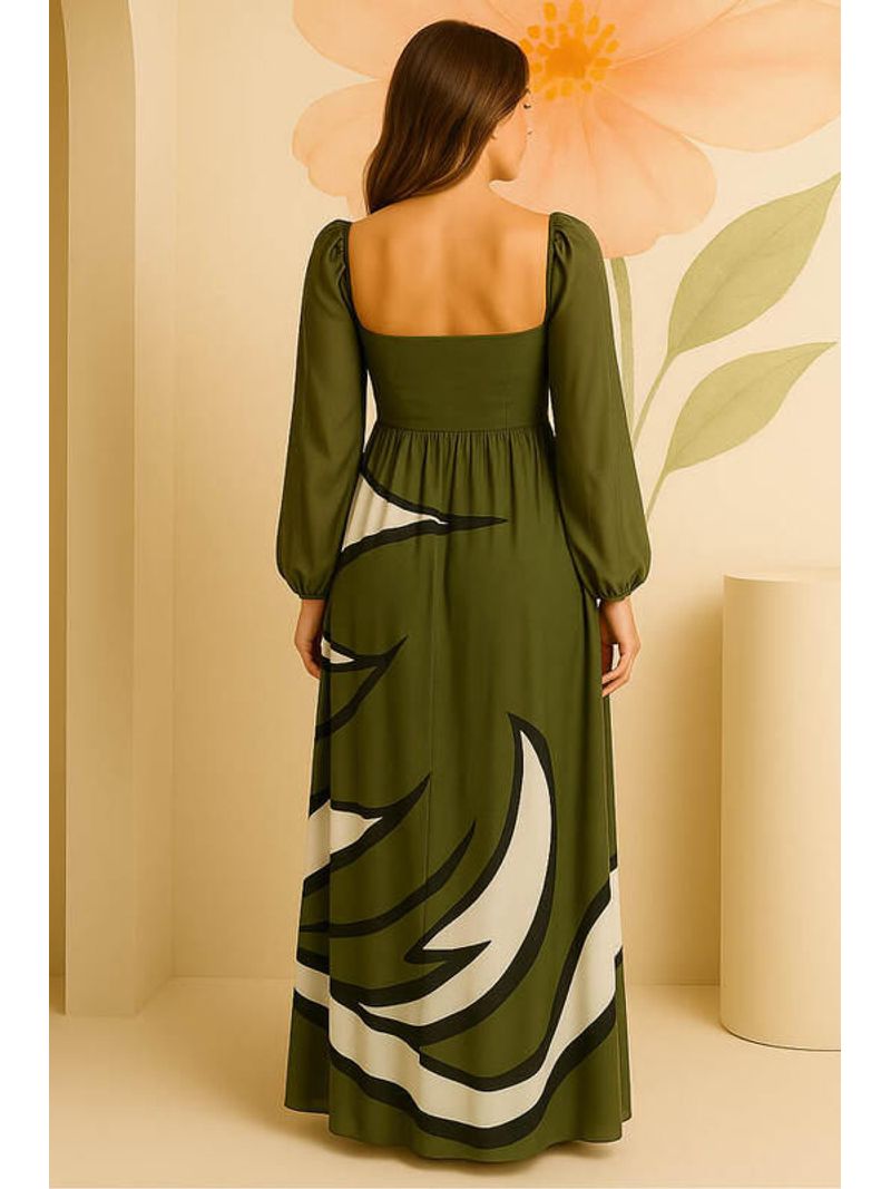 Vestido-Longo-Com-Mangas-E-Busto-Drapeado-Estampado-G