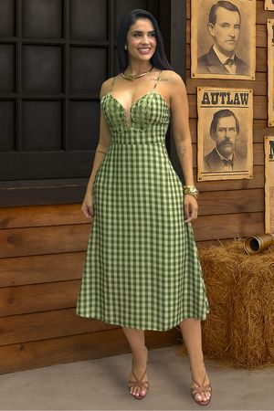 Vestido Midi Com Bordado Busto