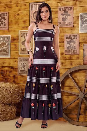 Vestido  Longo Com Marias E Alca Delicada