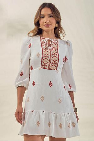 Vestido  Curto Com Manga 3/4
