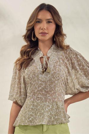 Blusa  Bata Com Manga Volumosa