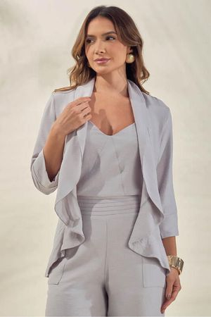 Outwear Blazer Com Babado E Manga 3/4