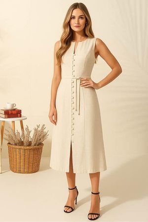 Vestido Com Botoes Cobertos