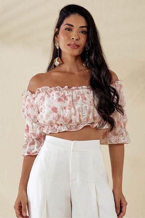 Blusa Top Com Manga Bufantes E Babados